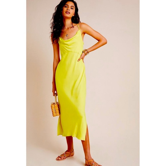 Anthropologie Elyse Bias Slip Dress in Citrus - Picture 1 of 12